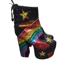 Dolls Kill Current Mood Rainbow Shock Glitter Boots Pride Rave Festival